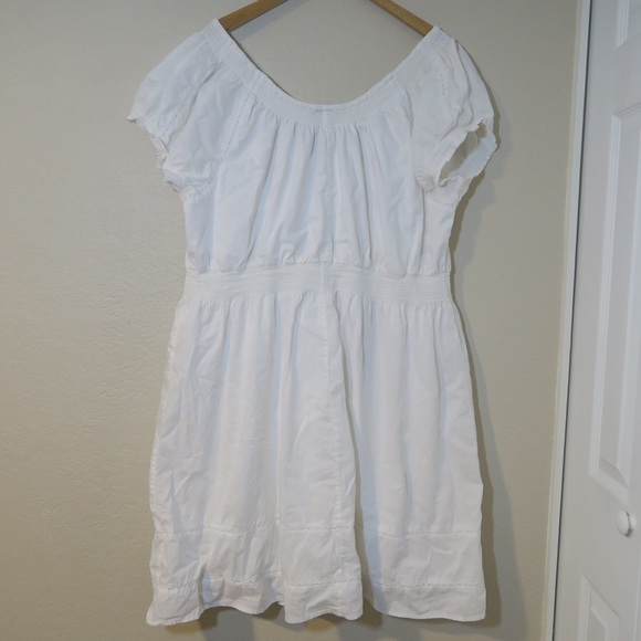 Lane Bryant Milkmaid Dress Boho Mini Beaded Collar Euro Summer Bridal White - Picture 7 of 9